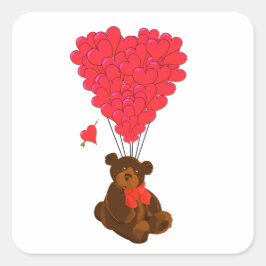 Adesivo Quadrado Ursos de pelúcia e balões cardíacos