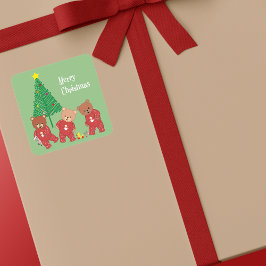 Adesivo Quadrado Ursos modernos de pelúcia com pijama de Natal