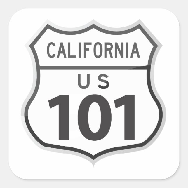 Adesivo Quadrado US Highway 101 California Road Trip Viagem (Frente)