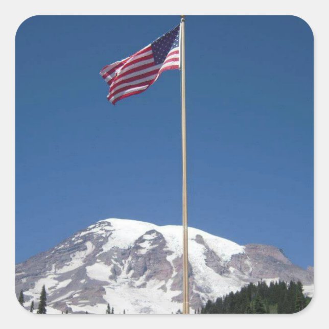 Adesivo Quadrado USA Flag e Majestous Mt. Rainier (Frente)