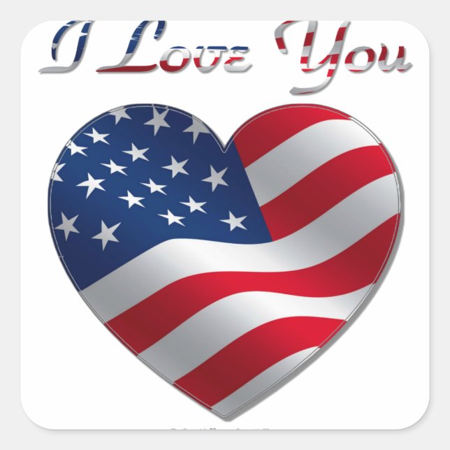 Adesivo Quadrado USA Flag Heart I Love You (Frente)