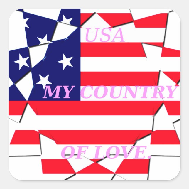 Adesivo Quadrado USA Star Spangled Love My Country of Love (Frente)