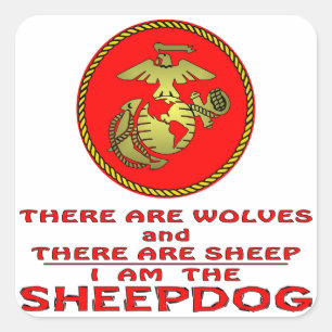 Adesivo Quadrado USMC Há Lobos E Ovelhas