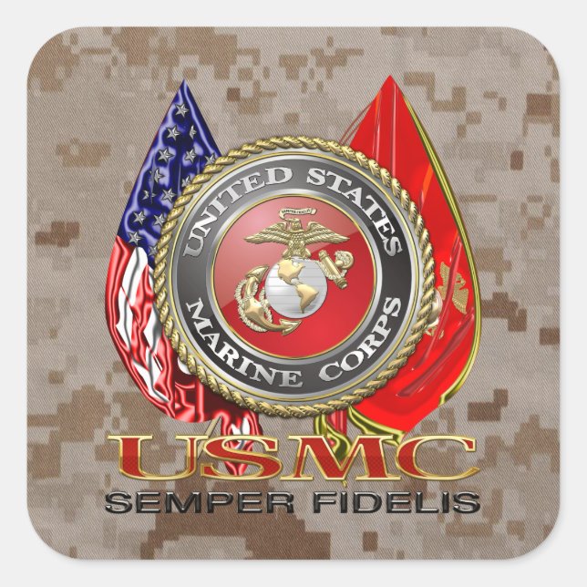 Adesivo Quadrado USMC Semper Fi [Edição Especial] [3D] (Frente)