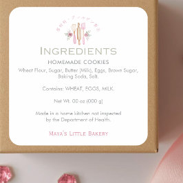 Adesivo Quadrado Utensílios de Cozinha Cor-de-Rosa Produto de Ingre