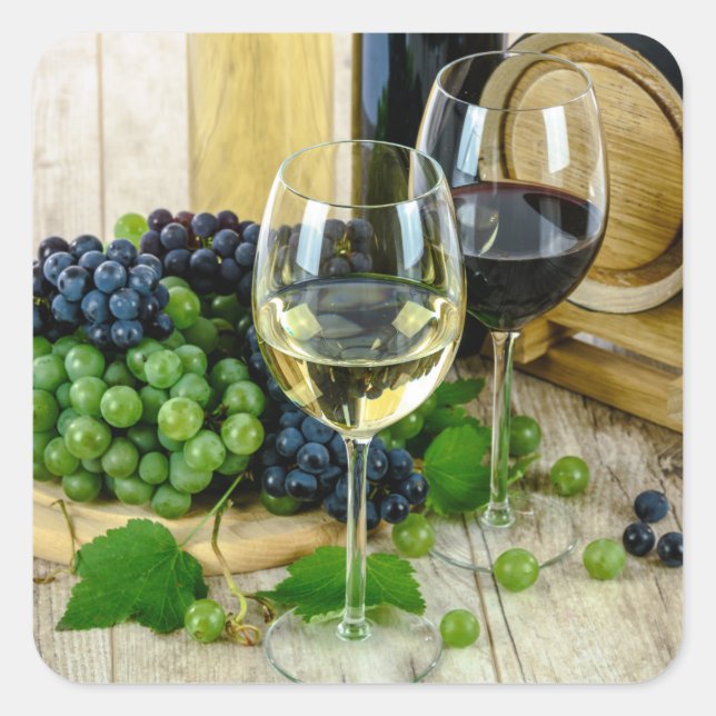 Adesivo Quadrado uvas e vinhetas de vinho (Frente)