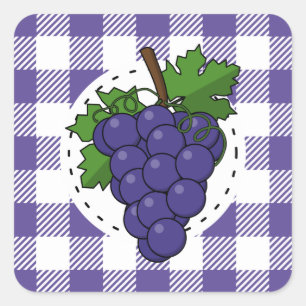 Adesivo Quadrado Uvas em Xadrez violeta branca