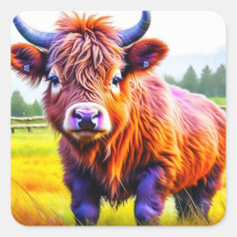 Adesivo Quadrado Vaca Adorável em Highland Fazenda