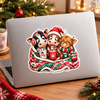 Adesivo Quadrado Vaca & Bezerro Cacau Quente Inverno Natal Design