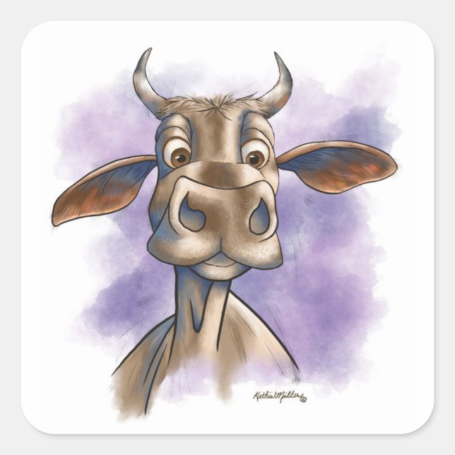 Adesivo Quadrado Vaca Brahman Desenho Animado (Frente)