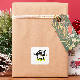 Adesivo Quadrado Vaca Com Flor