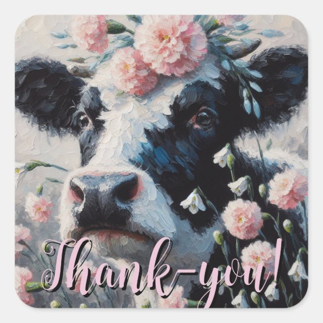 Adesivo Quadrado Vaca de Holstein em Pintura de Fazendas (Frente)