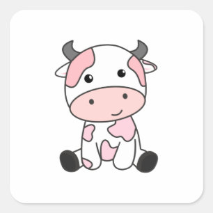 Adesivo Quadrado Vaca De Morango De Castanho Rosa De Vaca Kawaii