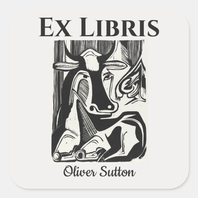 Adesivo Quadrado Vaca Editável Deitando o Vinheta (Frente)