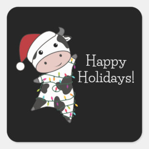 Adesivo Quadrado Vaca Feliz Natal Vacas De Inverno