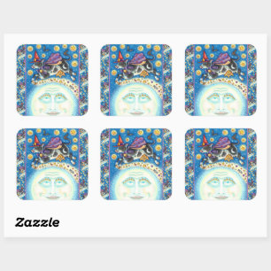 ADESIVO QUADRADO VACA SOBRE O HOMEM NA LUA, BRANQUEZA COLORIDA