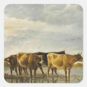 Adesivo Quadrado Vacas em um rio Aelbert Cuyp