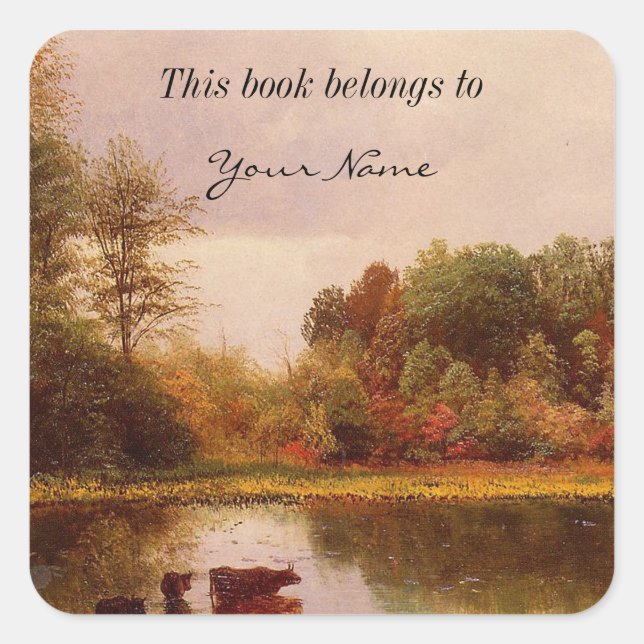 Adesivo Quadrado Vacas Num Paisagem De Água Albert Bierstadt (Frente)