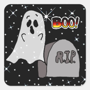 Adesivo Quadrado Vaia o Dia das Bruxas do fantasma e da lápide