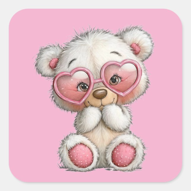 Adesivo Quadrado Valentine Cute Teddy Bear 3 Inch Sticker  (Frente)