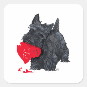 Adesivo Quadrado Valentine de Terrier Escocês