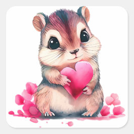 Adesivo Quadrado Valentine Esquilo de Coração Fofo
