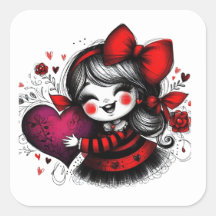 Valentine Girl Art 3 Inch Sticker – Kawaii Love