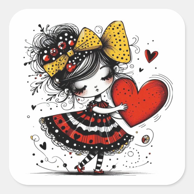 Adesivo Quadrado Valentine Girl Art 3 Inch Sticker – Kawaii Love (Frente)