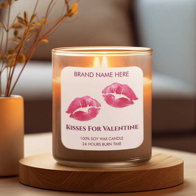 Adesivo Quadrado Valentine Kisses Custom Candle Sticker (Criador carregado)