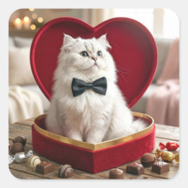 Adesivo Quadrado Valentine Persian Cat In Chocolate Candy Box