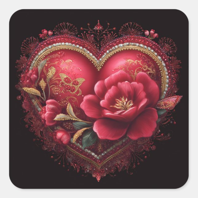 Adesivo Quadrado Valentine’s Day Stickers | Cute, Romantic  (Frente)