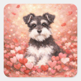 Adesivo Quadrado Valentine Schnauzer with Hearts