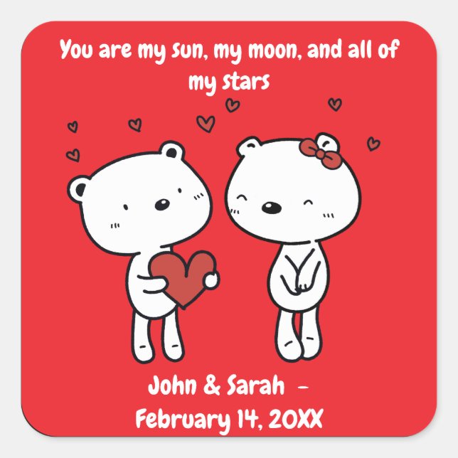 Adesivo Quadrado Valentine's Day Bear Heart (Frente)