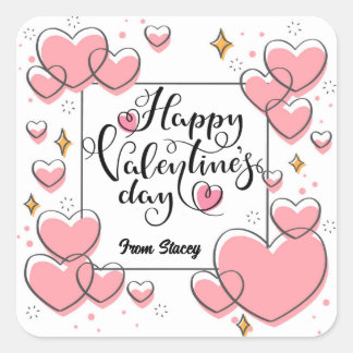 Adesivo Quadrado Valentines Day Treat Stickers With Hearts Girly 
