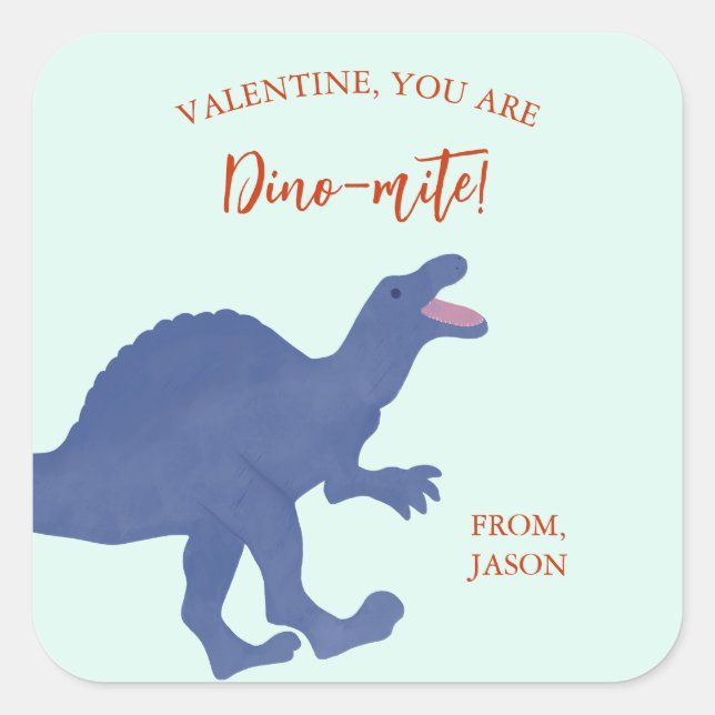 Adesivo Quadrado Valentine's Day You Are Dino-mite Dinosaur (Frente)