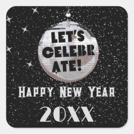 Adesivo Quadrado Vamos Celebrar NYE Disco Ball Black