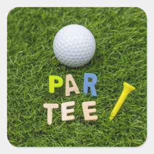Adesivo Quadrado vamos de golfe par tee com bola de golfe e tchau v