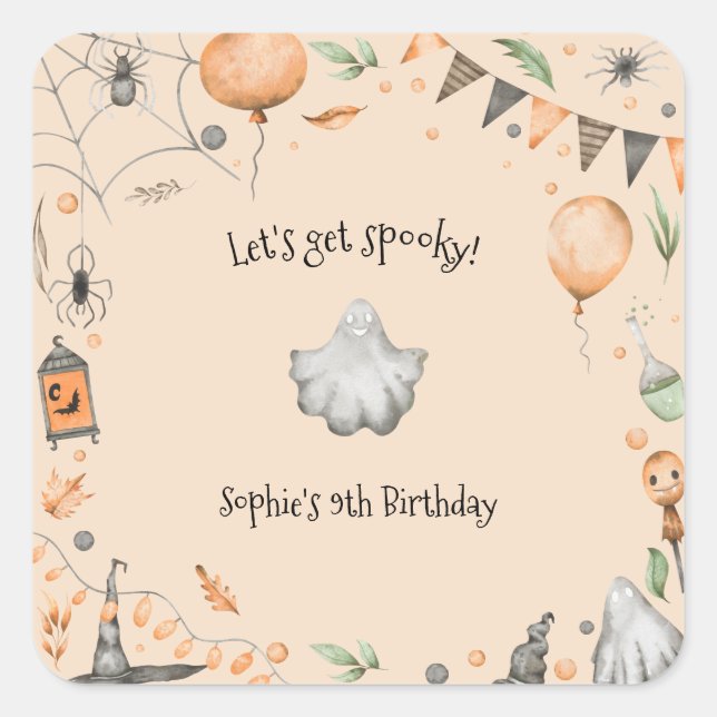 Adesivo Quadrado Vamos fica assustado! Festa de aniversário de cria (Frente)