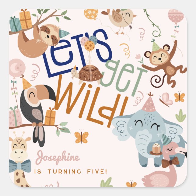 Adesivo Quadrado Vamos ganha festa de aniversário de criança de ani (Frente)