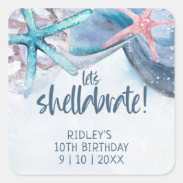 Adesivo Quadrado Vamos Shellabrate Aniversário Praia Starfish