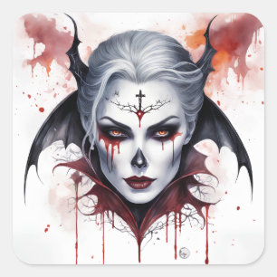 Adesivo Quadrado Vampira Mística Vampira Aquarela - Arte Encantador