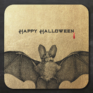 Adesivo Quadrado Vampiro Bat Halloween Dourado