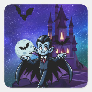 Adesivo Quadrado Vampiro bonitinho e branco do Halloween