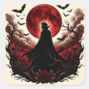 Adesivo Quadrado Vampiro Escuro Lua Vermelha Gótica Halloween