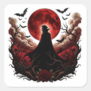 Adesivo Quadrado Vampiro Escuro Lua Vermelha Gótica Halloween