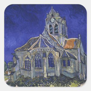 Adesivo Quadrado Van Gogh A Igreja em Auvers Céu Azul Arte