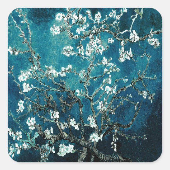 Adesivo Quadrado Van Gogh Almond Blossoms : Teal Escuro (Frente)