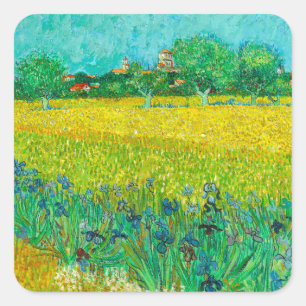 Adesivo Quadrado Van Gogh Field com Irrises Perto de Arles