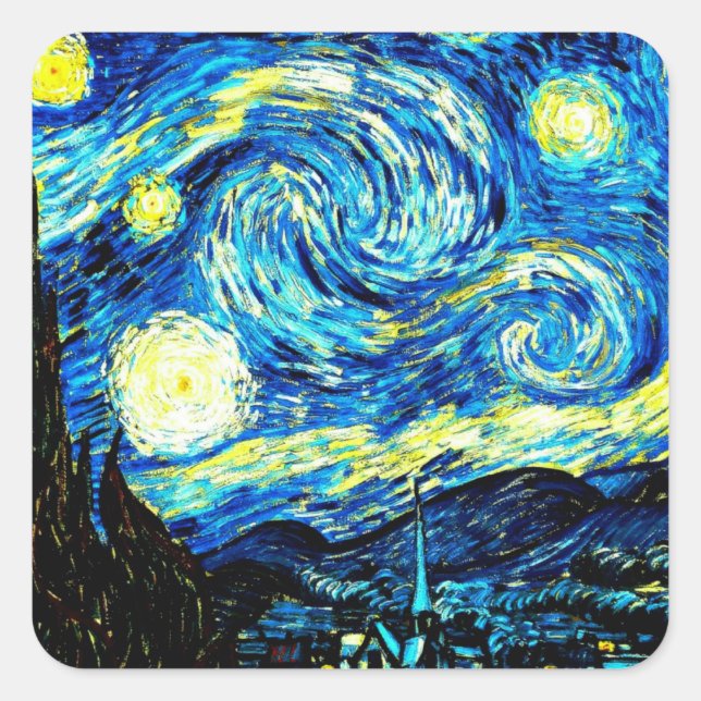 Adesivo Quadrado Van Gogh - Noite Estrelada, famosa pintura (Frente)