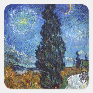 Adesivo Quadrado Van Gogh Road Com Impressionismo De Cipras